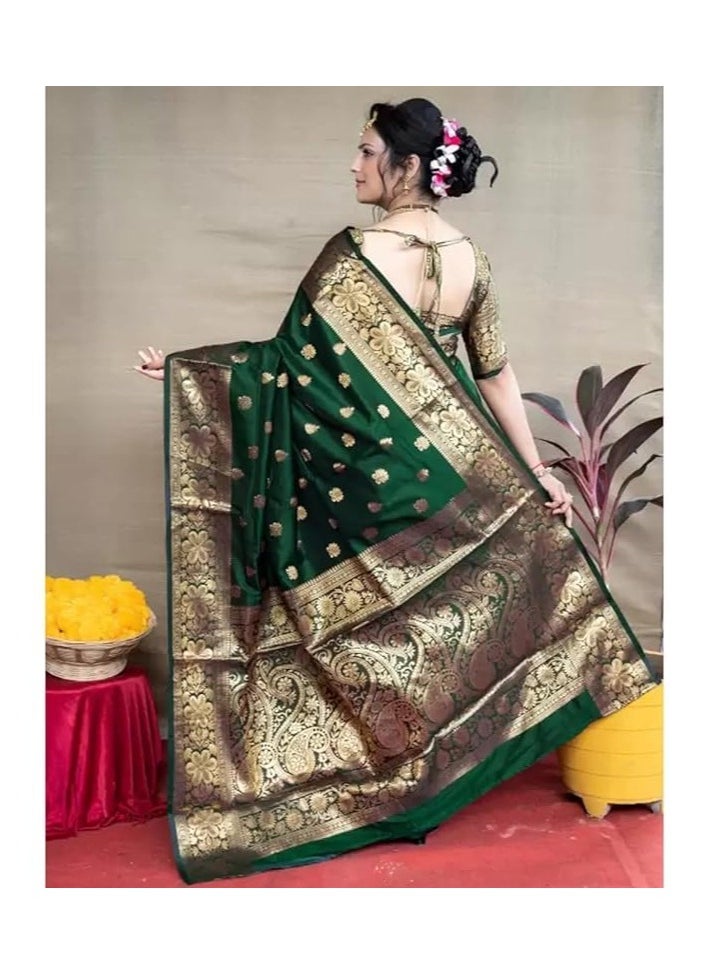Accessorize Kingdom - Women's Pure Banarasi Silk Saree Kanjivaram Style Saree With Blouse Piece For Wedding - Image 1