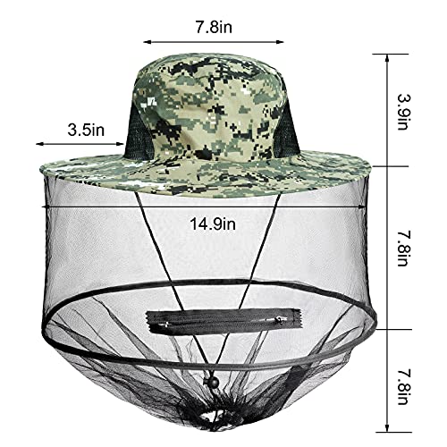 Sucrain 2 Pack Mosquito Head Net Hat Sun Hat Garden Bug Hat with Hidden Net Mesh for Outdoor Gardening Beekeeping Gray Camo - Image 2