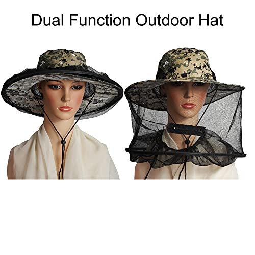 Sucrain 2 Pack Mosquito Head Net Hat Sun Hat Garden Bug Hat with Hidden Net Mesh for Outdoor Gardening Beekeeping Gray Camo - Image 5