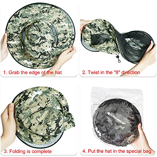 Sucrain 2 Pack Mosquito Head Net Hat Sun Hat Garden Bug Hat with Hidden Net Mesh for Outdoor Gardening Beekeeping Gray Camo - Image 3