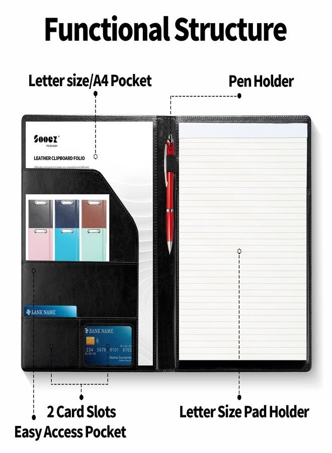 سويز حافظة ملفات Sooez Padfolio، منظم ملفات مع مفكرة، حافظة ملفات من الجلد الصناعي الفاخر لدفتر الملاحظات القانوني، حافظة ملفات متعددة الاستخدامات مع مساحة تخزين، حامل مستندات بحجم الرسائل للمدرسة أو المكتب، بني - Image 3