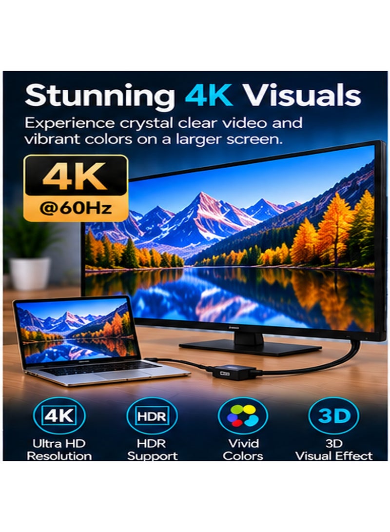 أونتن كابل Onten OTN-9538 من USB Type-C إلى DisplayPort، كابل محول فيديو عالي السرعة بدقة 4K بمعدل 60 هرتز لأجهزة الكمبيوتر المحمولة، وأجهزة MacBook، والأجهزة اللوحية، والهواتف الذكية إلى شاشات DisplayPort، وأجهزة العرض، وأجهزة التلفزيون، كابل التوصيل والتشغيل للألعاب، والمكاتب، والعروض التقديمية - Image 2