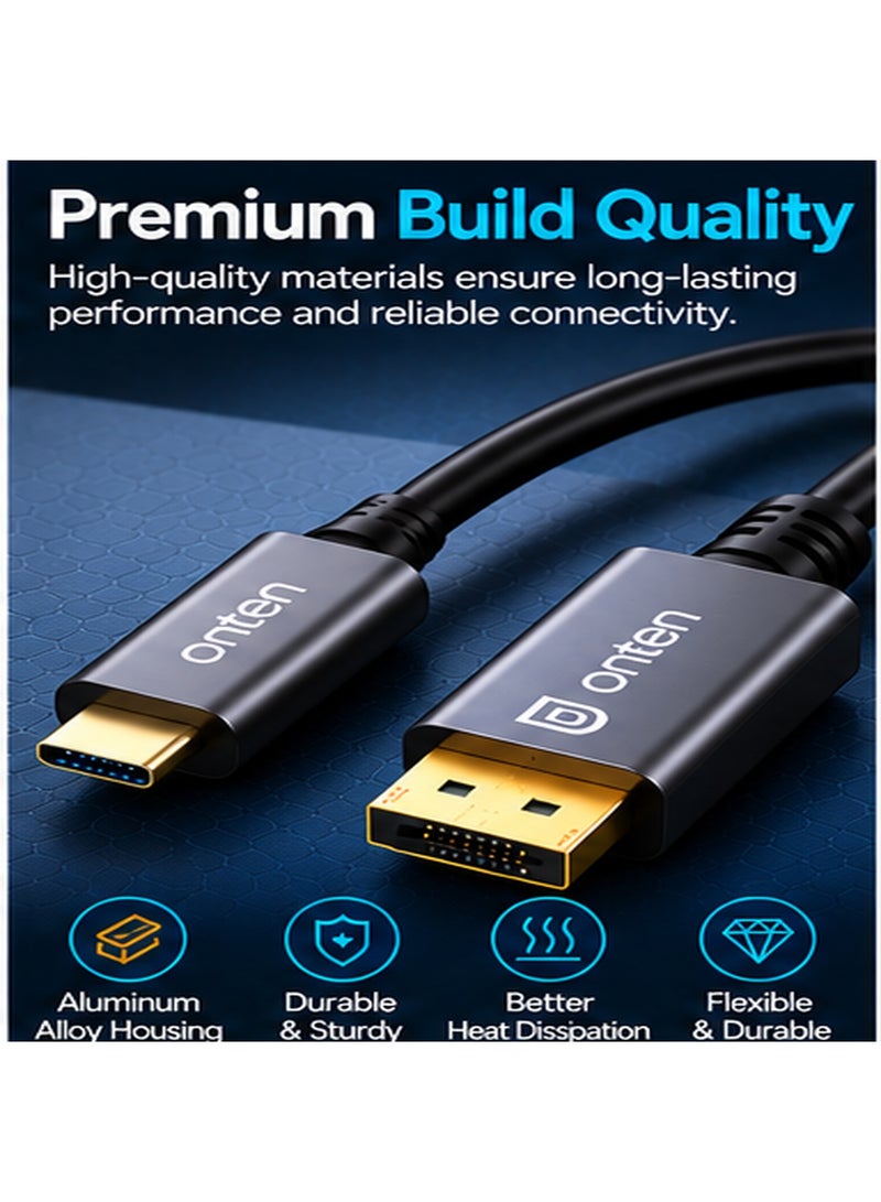 أونتن كابل Onten OTN-9538 من USB Type-C إلى DisplayPort، كابل محول فيديو عالي السرعة بدقة 4K بمعدل 60 هرتز لأجهزة الكمبيوتر المحمولة، وأجهزة MacBook، والأجهزة اللوحية، والهواتف الذكية إلى شاشات DisplayPort، وأجهزة العرض، وأجهزة التلفزيون، كابل التوصيل والتشغيل للألعاب، والمكاتب، والعروض التقديمية - Image 3