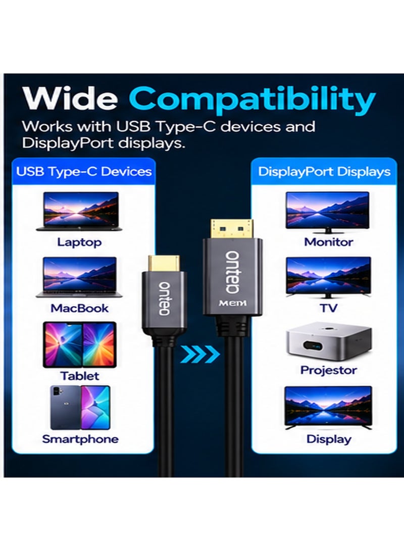 أونتن كابل Onten OTN-9538 من USB Type-C إلى DisplayPort، كابل محول فيديو عالي السرعة بدقة 4K بمعدل 60 هرتز لأجهزة الكمبيوتر المحمولة، وأجهزة MacBook، والأجهزة اللوحية، والهواتف الذكية إلى شاشات DisplayPort، وأجهزة العرض، وأجهزة التلفزيون، كابل التوصيل والتشغيل للألعاب، والمكاتب، والعروض التقديمية - Image 4