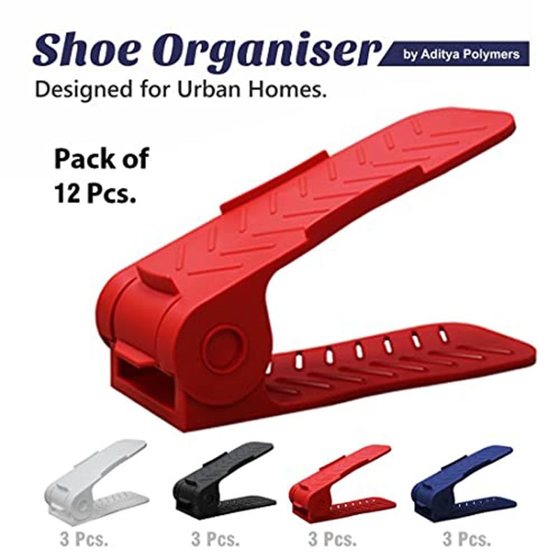 Aditya polymers Plastic Pack Of 12 Pcs Adjustable Shoe OrganizersOrganiserShoe ShelfRackSlotsHoldersSpace SaverDouble DeckLayerStorage Cum Organizer Multicoloured 27 X 105 X75 cm - Image 3
