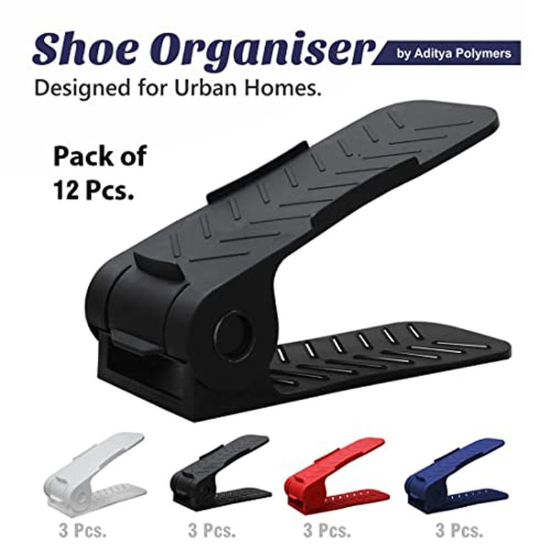 Aditya polymers Plastic Pack Of 12 Pcs Adjustable Shoe OrganizersOrganiserShoe ShelfRackSlotsHoldersSpace SaverDouble DeckLayerStorage Cum Organizer Multicoloured 27 X 105 X75 cm - Image 2