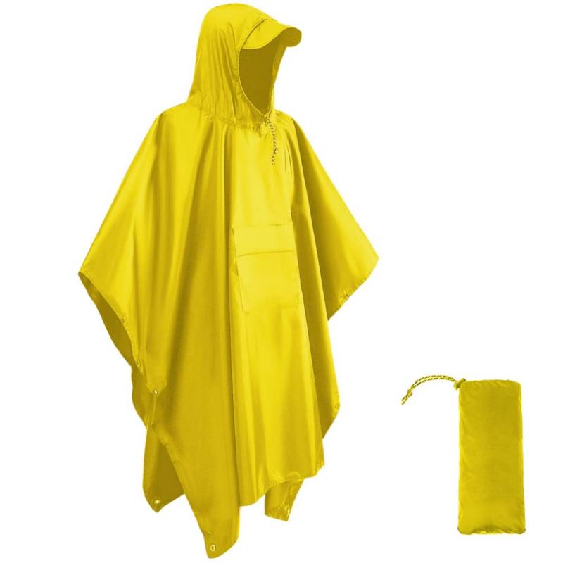 Rain Poncho: Yellow 210T Ripstop Polyester - Lightweight Durable Waterproof Sealed Seams Adjustable Hood Multi-Use Rain Coat for Outdoor Enthusiasts Camping Hiking Travel Daily Use - Image 1
