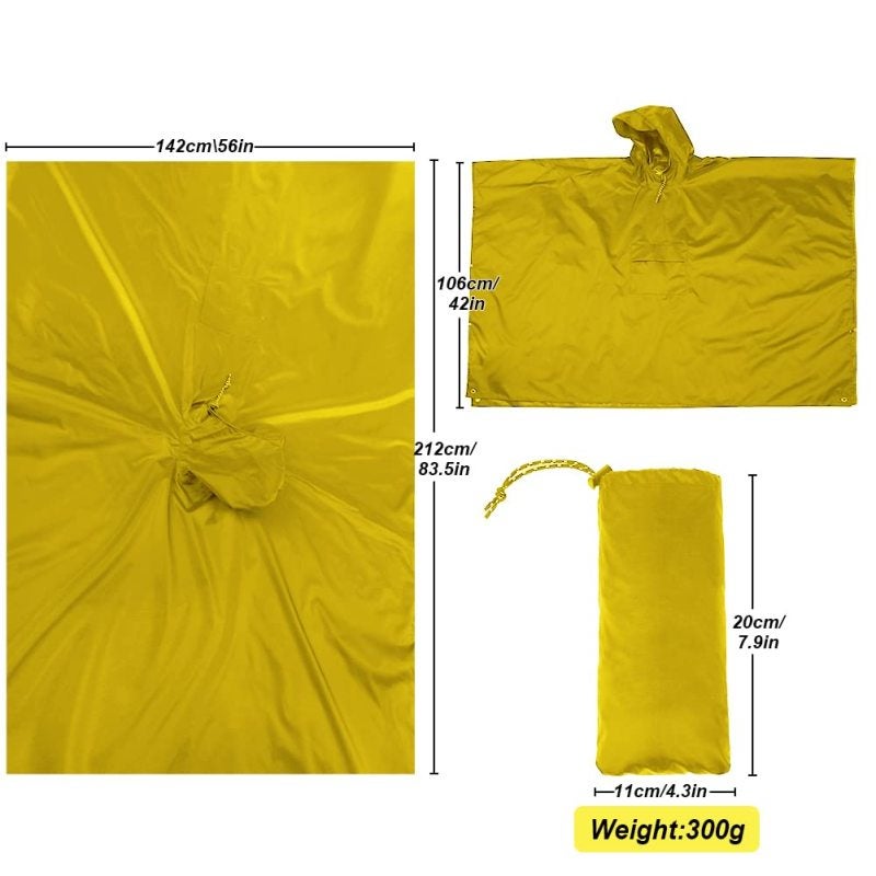 Rain Poncho: Yellow 210T Ripstop Polyester - Lightweight Durable Waterproof Sealed Seams Adjustable Hood Multi-Use Rain Coat for Outdoor Enthusiasts Camping Hiking Travel Daily Use - Image 3
