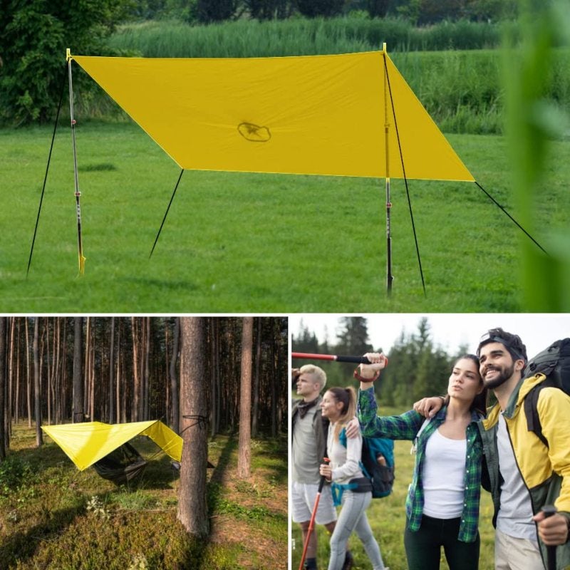 Rain Poncho: Yellow 210T Ripstop Polyester - Lightweight Durable Waterproof Sealed Seams Adjustable Hood Multi-Use Rain Coat for Outdoor Enthusiasts Camping Hiking Travel Daily Use - Image 2