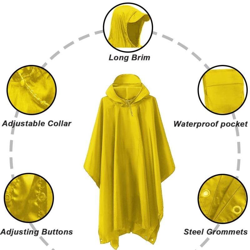 Rain Poncho: Yellow 210T Ripstop Polyester - Lightweight Durable Waterproof Sealed Seams Adjustable Hood Multi-Use Rain Coat for Outdoor Enthusiasts Camping Hiking Travel Daily Use - Image 5