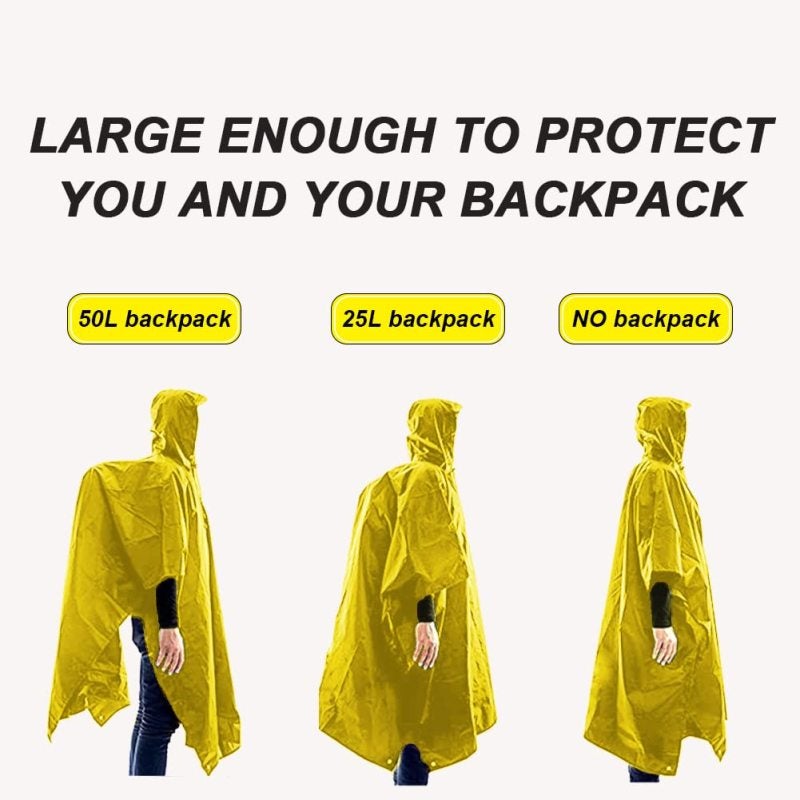 Rain Poncho: Yellow 210T Ripstop Polyester - Lightweight Durable Waterproof Sealed Seams Adjustable Hood Multi-Use Rain Coat for Outdoor Enthusiasts Camping Hiking Travel Daily Use - Image 4