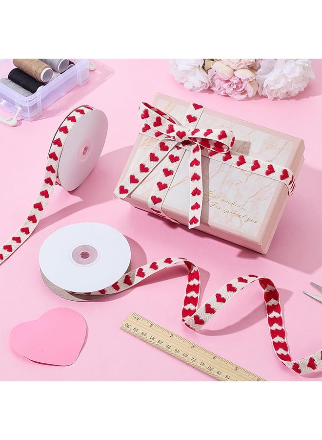 Quantum 2 PCS Cotton Ribbon, Wide Stitched Cotton Ribbon with Red Heart Pattern, Red Heart Pattern for Gift Wrapping Crafting Valentine and DIY Decoration - Image 5