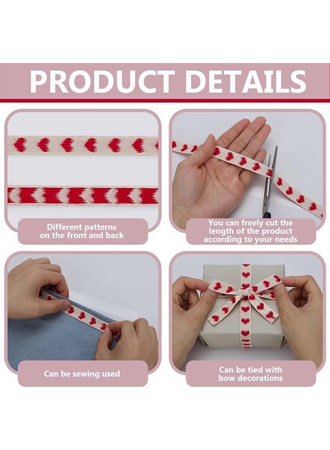 Quantum 2 PCS Cotton Ribbon, Wide Stitched Cotton Ribbon with Red Heart Pattern, Red Heart Pattern for Gift Wrapping Crafting Valentine and DIY Decoration - Image 3