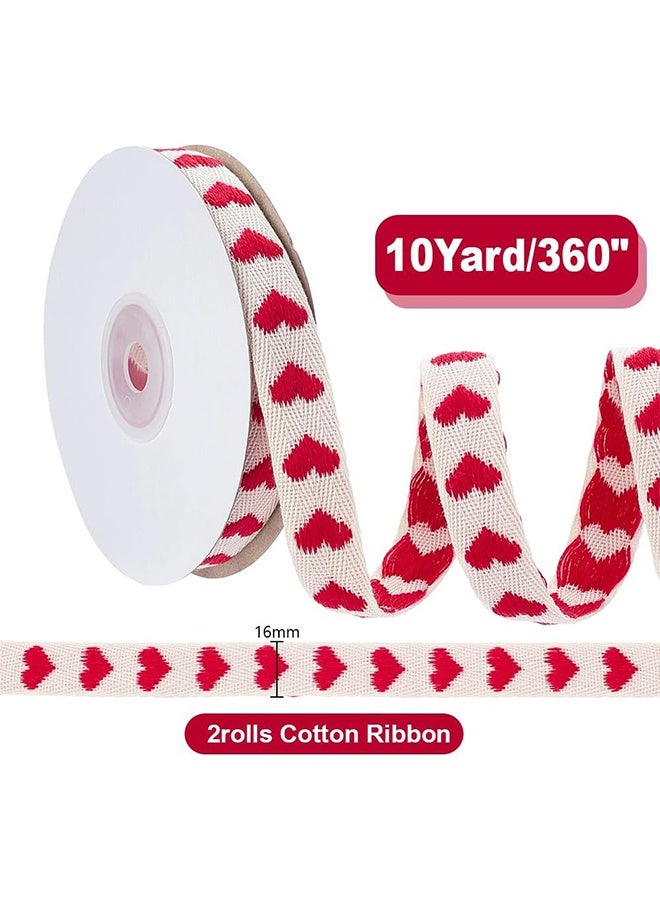 Quantum 2 PCS Cotton Ribbon, Wide Stitched Cotton Ribbon with Red Heart Pattern, Red Heart Pattern for Gift Wrapping Crafting Valentine and DIY Decoration - Image 2