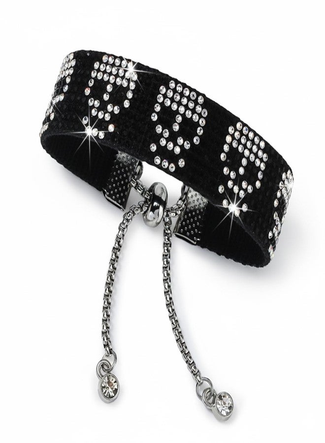 Rigoorium Gothic Rhinestone Bracelet for Women - Sparkly Y2K Skull Bat Ghost Charm Jewelry, Adjustable Black Woven Cuff, Punk Emo Alt Aesthetic Accessories, Edgy Statement Gift for Her (Skull/White) - Image 1