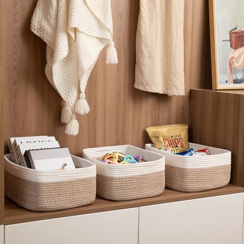 OIASKET Storage Baskets for Organizing 3 Pack, Woven Baskets for Shelves, Closet Organizer Bins Empty Gift Basket Toy Storage for Toys, Books, Towels, Clothes, 15"x11.42"x6.7", Yellow - Image 5