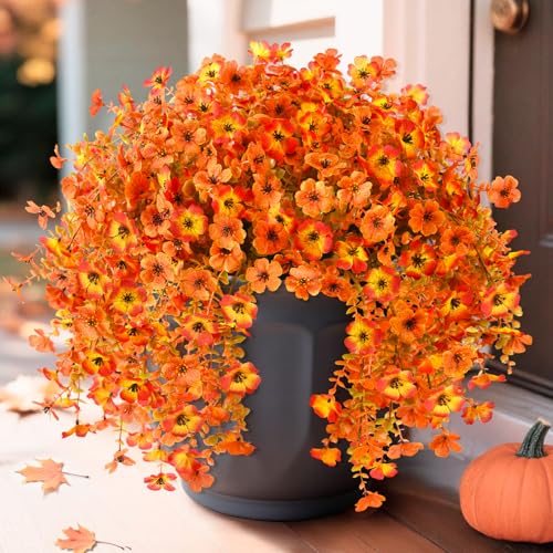 ZFProcess Artificial Fall Flowers for Outdoors 2PCS Silk Fake Flowers Realistic Daisy Mums UV Resistant Porch Patio Window Yard Decor Sunset Red