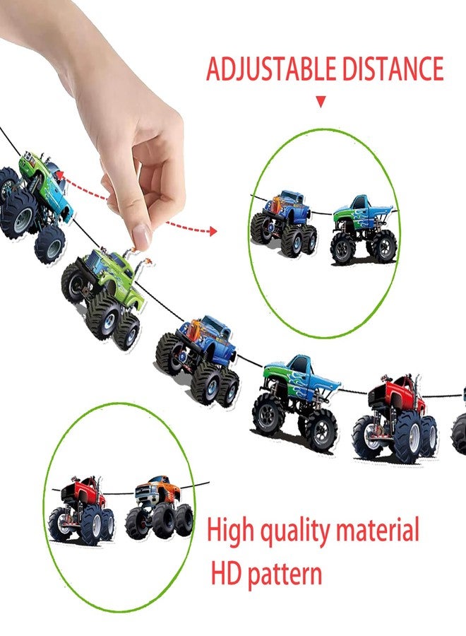 BHNACIER Monsters Trucks Banner Monster Truck & Cars Partys Decorations Banner Trucks Off-road Vehicles Theme Bunting Garlands for Truck Car Racing Theme Birthday Party Decorations, Pre-Assembled - Image 3