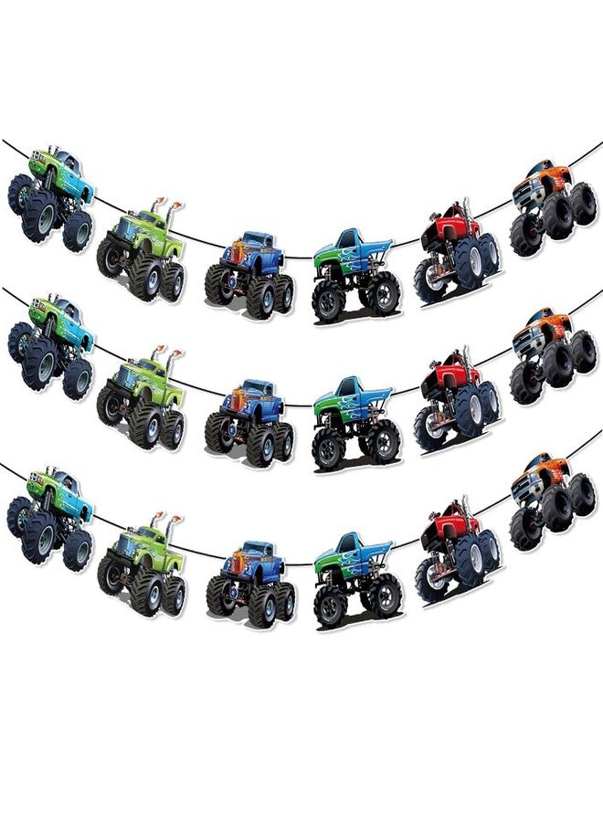 BHNACIER Monsters Trucks Banner Monster Truck & Cars Partys Decorations Banner Trucks Off-road Vehicles Theme Bunting Garlands for Truck Car Racing Theme Birthday Party Decorations, Pre-Assembled - Image 1