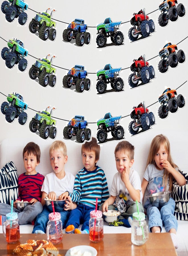 BHNACIER Monsters Trucks Banner Monster Truck & Cars Partys Decorations Banner Trucks Off-road Vehicles Theme Bunting Garlands for Truck Car Racing Theme Birthday Party Decorations, Pre-Assembled - Image 5