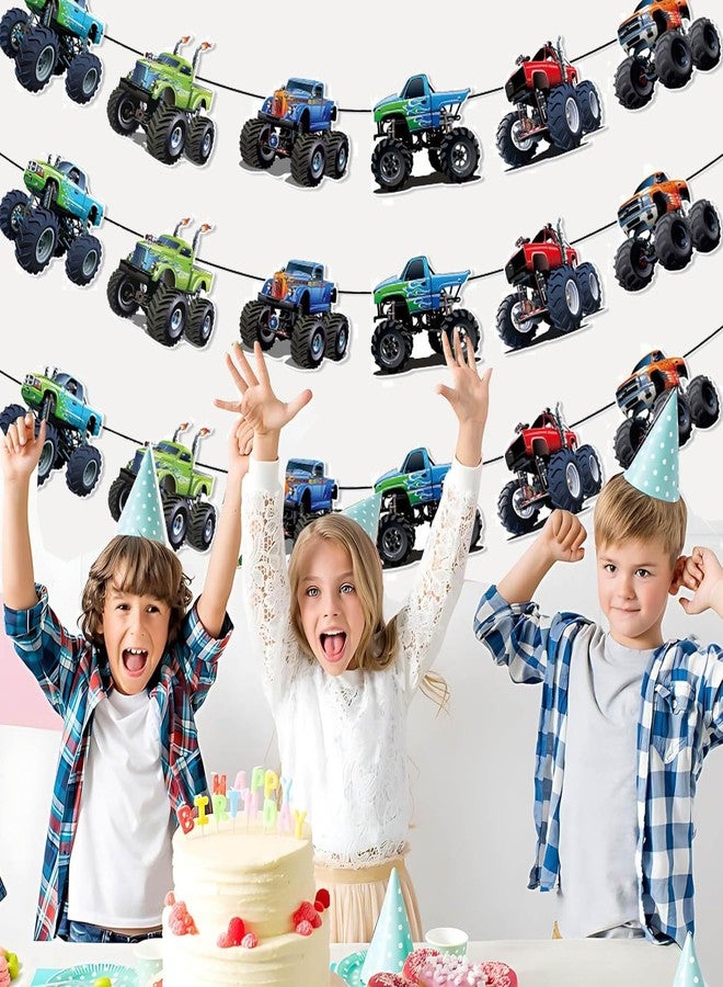 BHNACIER Monsters Trucks Banner Monster Truck & Cars Partys Decorations Banner Trucks Off-road Vehicles Theme Bunting Garlands for Truck Car Racing Theme Birthday Party Decorations, Pre-Assembled - Image 4