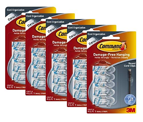 Command 3M Command 17017CLR Cord Clips White 4 Clips and 5 Strips Pack of 5  - Image 1