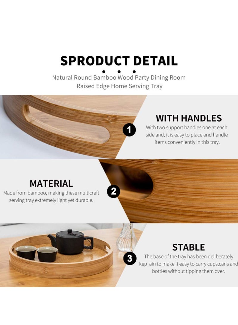 SYOSI Bamboo Round Tray with Handles, 30x30x5cm Decorative Serving Tray for Coffee, Tea, and Food, Perfect for Bar, Living Room, Dining Table - Image 4