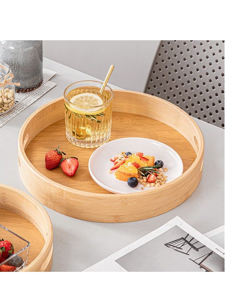 SYOSI Bamboo Round Tray with Handles, 30x30x5cm Decorative Serving Tray for Coffee, Tea, and Food, Perfect for Bar, Living Room, Dining Table - Image 3