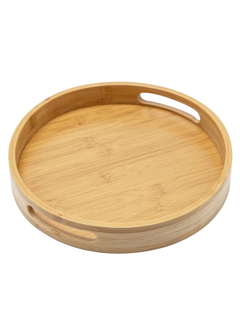 SYOSI Bamboo Round Tray with Handles, 30x30x5cm Decorative Serving Tray for Coffee, Tea, and Food, Perfect for Bar, Living Room, Dining Table - Image 1