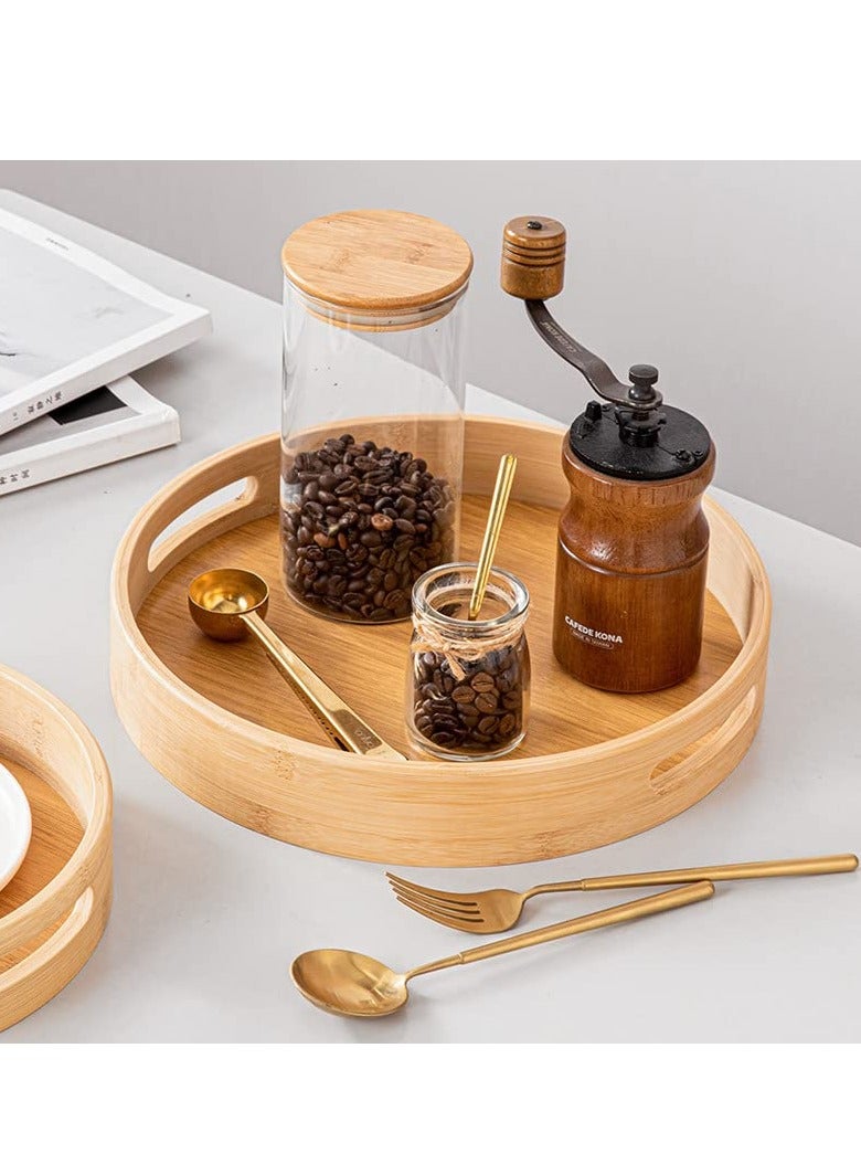 SYOSI Bamboo Round Tray with Handles, 30x30x5cm Decorative Serving Tray for Coffee, Tea, and Food, Perfect for Bar, Living Room, Dining Table - Image 2