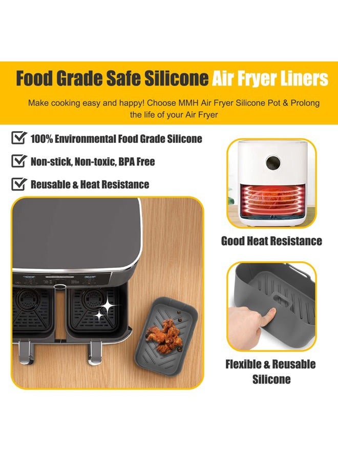 MMH 2Pcs Air Fryer Silicone Liners Rectangular for Ninja Foodi Dual DZ201 8QT/DZ090 6QT, Reusable Airfryer Pot Replacement Baking Tray Basket Insert | Non-stick | Easy Cleaning | Food Safe | Gray - Image 3