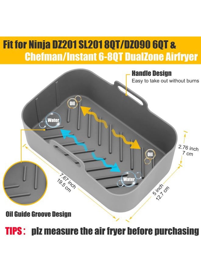 MMH 2Pcs Air Fryer Silicone Liners Rectangular for Ninja Foodi Dual DZ201 8QT/DZ090 6QT, Reusable Airfryer Pot Replacement Baking Tray Basket Insert | Non-stick | Easy Cleaning | Food Safe | Gray - Image 2