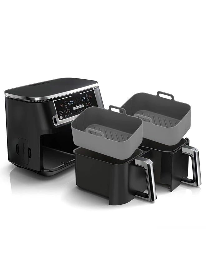 MMH 2Pcs Air Fryer Silicone Liners Rectangular for Ninja Foodi Dual DZ201 8QT/DZ090 6QT, Reusable Airfryer Pot Replacement Baking Tray Basket Insert | Non-stick | Easy Cleaning | Food Safe | Gray - Image 1