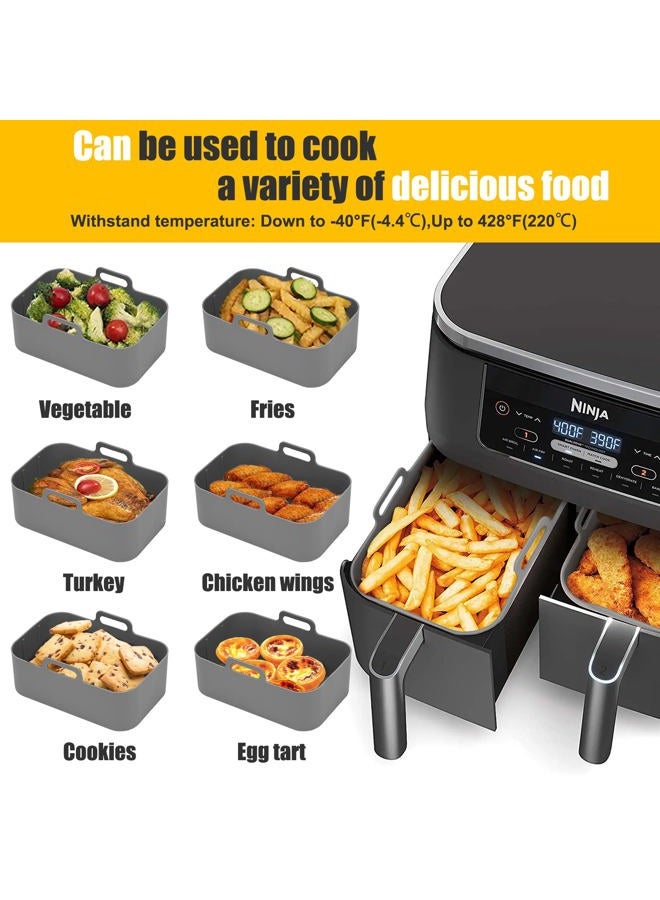 MMH 2Pcs Air Fryer Silicone Liners Rectangular for Ninja Foodi Dual DZ201 8QT/DZ090 6QT, Reusable Airfryer Pot Replacement Baking Tray Basket Insert | Non-stick | Easy Cleaning | Food Safe | Gray - Image 4