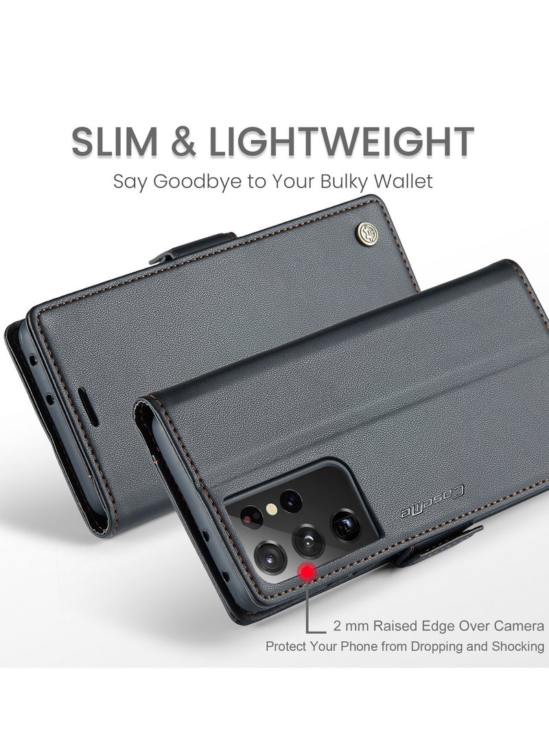 CaseMe Flip Wallet Case For Samsung Galaxy S21 Ultra, [RFID Blocking] PU Leather Wallet Flip Folio Case with Card Holder Kickstand Shockproof Phone Cover (Black) - Image 2