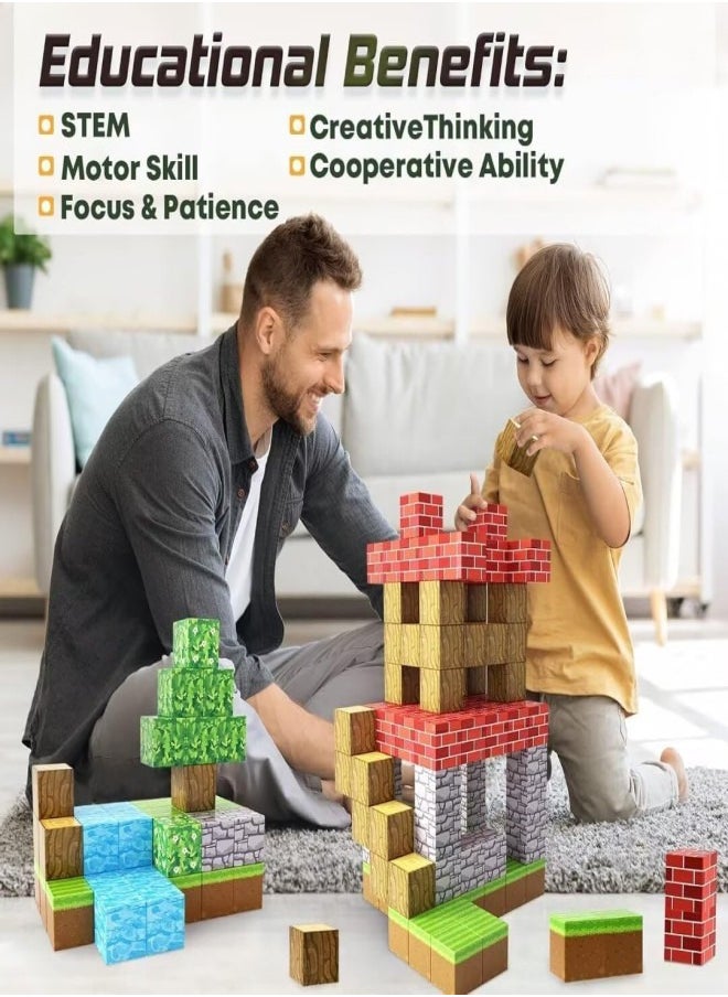 Zeemey Magnetic Blocks-Build Mine Magnet World Edition, Magnetic Toys for Boys & Girls Age 3-4 4-5 6-8,STEM Montessori Sensory Toys for Toddlers Gifts for 3+ Years Old,100PCS Fidget 0.8" Cubes Construction Toys  - Image 2