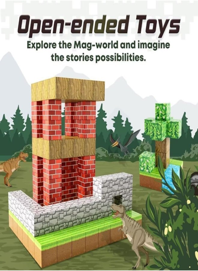 Zeemey Magnetic Blocks-Build Mine Magnet World Edition, Magnetic Toys for Boys & Girls Age 3-4 4-5 6-8,STEM Montessori Sensory Toys for Toddlers Gifts for 3+ Years Old,100PCS Fidget 0.8" Cubes Construction Toys  - Image 4