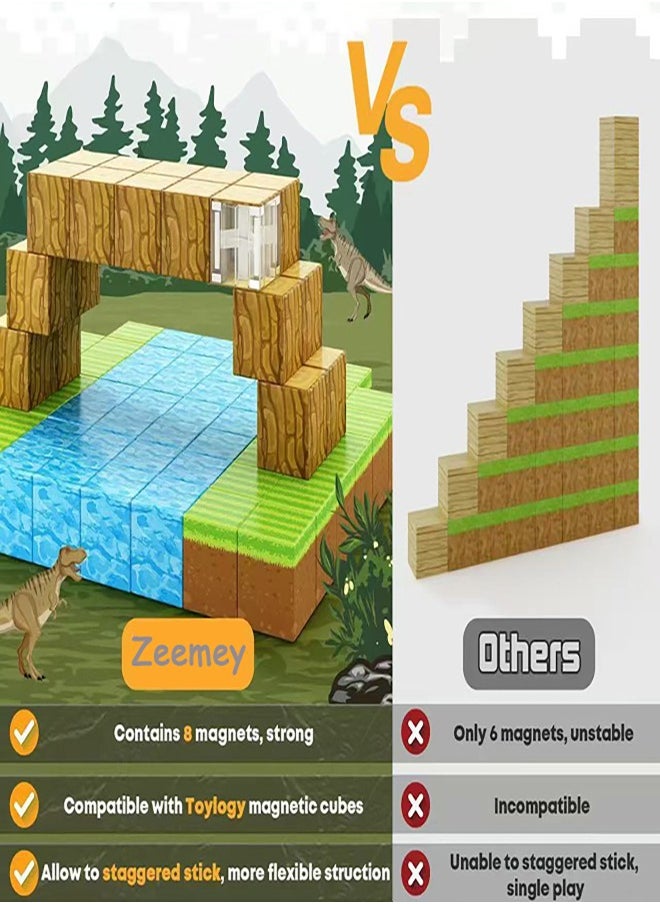 Zeemey Magnetic Blocks-Build Mine Magnet World Edition, Magnetic Toys for Boys & Girls Age 3-4 4-5 6-8,STEM Montessori Sensory Toys for Toddlers Gifts for 3+ Years Old,100PCS Fidget 0.8" Cubes Construction Toys  - Image 5
