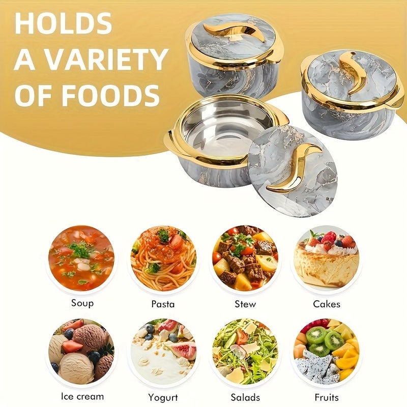 3 Pcs Green Golden Touch Food Warmer Thermal Casserole Dish Set With Lids Insulated Stainless Steel Container For Hot And Cold Food Serving Bowl For Buffets Hot Pot Sets Tableware For Office - Image 4