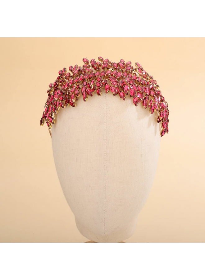 Sither رباط رأس كريستالي للعروس لحفلة الزفاف فضي مع كريستالات كبيرة إكسسوارات شعر للعروس دبابيس شعر لحفلة التخرج هدية (وردي وردي) - Image 2