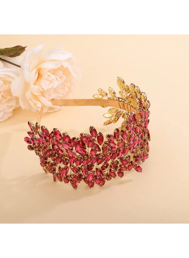 Sither رباط رأس كريستالي للعروس لحفلة الزفاف فضي مع كريستالات كبيرة إكسسوارات شعر للعروس دبابيس شعر لحفلة التخرج هدية (وردي وردي) - Image 5