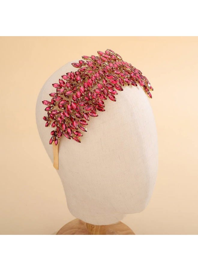 Sither رباط رأس كريستالي للعروس لحفلة الزفاف فضي مع كريستالات كبيرة إكسسوارات شعر للعروس دبابيس شعر لحفلة التخرج هدية (وردي وردي) - Image 3