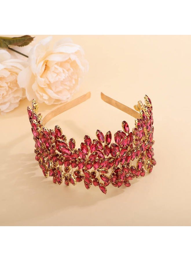 Sither رباط رأس كريستالي للعروس لحفلة الزفاف فضي مع كريستالات كبيرة إكسسوارات شعر للعروس دبابيس شعر لحفلة التخرج هدية (وردي وردي) - Image 4