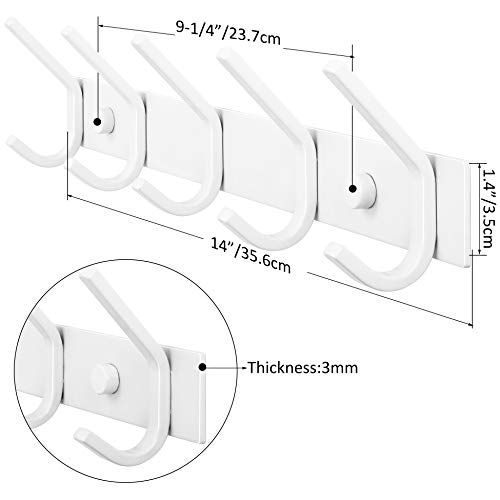 WEBI Coat Rack Wall Mounted,Coat Hooks Wall Mount,Wall Coat Hanger,5 Hooks for Hanging Jacket,Coats,Hats,Clothes,White,2 Packs - Image 2