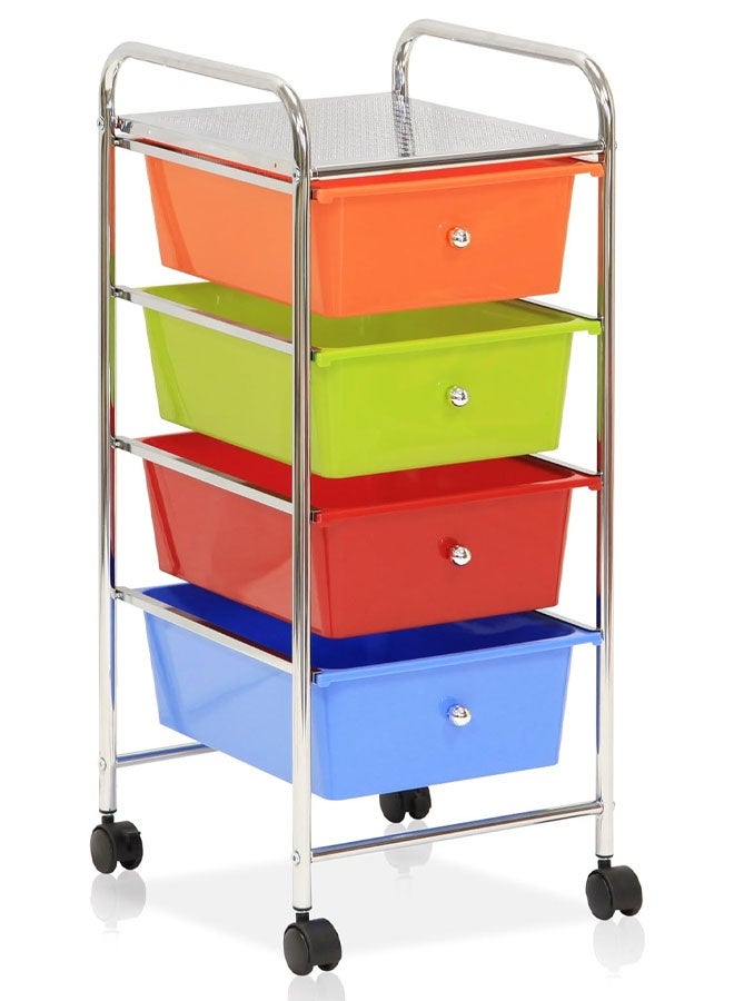 كادي ون عربة تخزين دوارة مع 4 أدراج بلاستيكية مزودة بعجلات، درج تنظيم بـ 4 طبقات قابلة للإزالة للتخزين المكتبي، مع عجلات متعددة الاتجاهات 360 درجة، من معدن وبلاستيك، 39×76 سم - Image 1