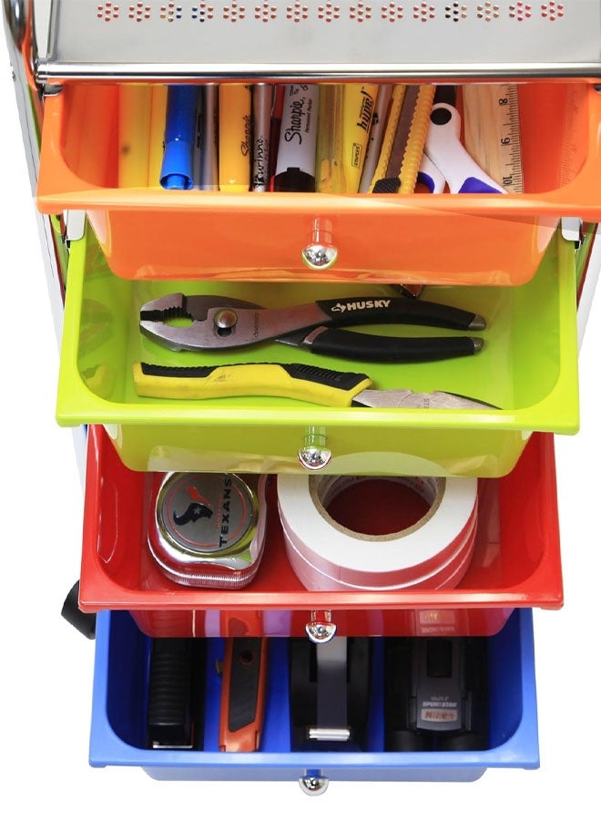 كادي ون عربة تخزين دوارة مع 4 أدراج بلاستيكية مزودة بعجلات، درج تنظيم بـ 4 طبقات قابلة للإزالة للتخزين المكتبي، مع عجلات متعددة الاتجاهات 360 درجة، من معدن وبلاستيك، 39×76 سم - Image 3