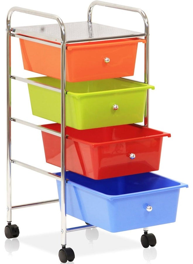 كادي ون عربة تخزين دوارة مع 4 أدراج بلاستيكية مزودة بعجلات، درج تنظيم بـ 4 طبقات قابلة للإزالة للتخزين المكتبي، مع عجلات متعددة الاتجاهات 360 درجة، من معدن وبلاستيك، 39×76 سم - Image 2