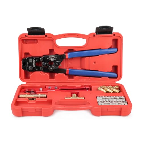 iCrimp PEX Clamp Tool PEX Fitting Kit for Cinch and Removal 3/8-in, 1/2-in, 3/4-in, 1-in PEX Clamps, c/w 1/2''(20 Pack) PEX Clamp Rings, Brass PEX Crimp Fittings(12 Pack), PEX Tubing Cutter - Image 1