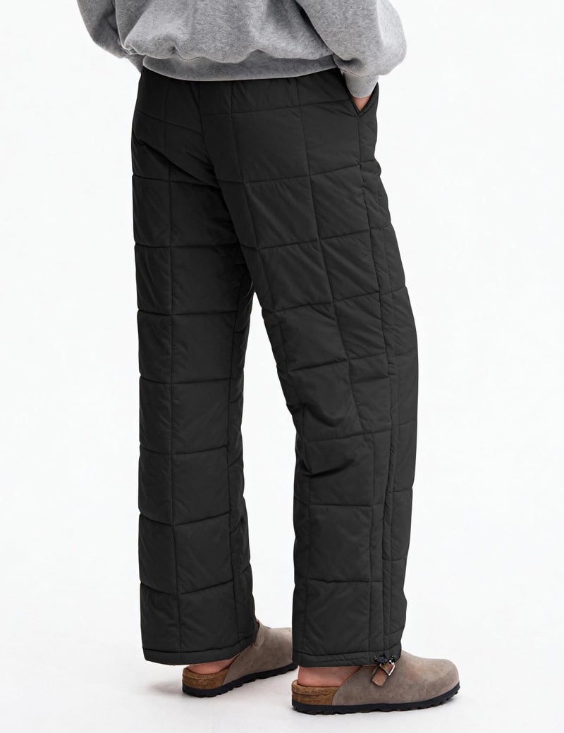 PEHMEA Womens Winter Snow Pants, Windproof Padded Drawstring Warm Loose Wide-Leg Outdoor Ski Casual Trousers(Black-L) - Image 4