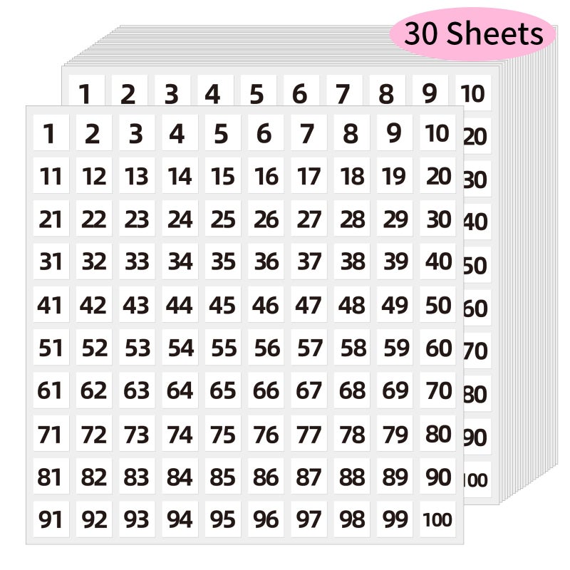 STARLIBOO 1 to 100 Consecutive Number Stickers, 0.4 inch Square Small Number Stickers Labels for Inventory, Storage, Organizing, Boxes, Bins, Toolbox, Locker (3000 Labels, White) - Image 1